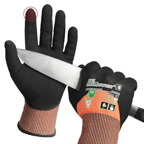 Schwer ANSI A6 Cut Resistant Gloves, CR3709 Cut Proof Work Gloves, Touch-screen Cutting Gloves, 3/4 Dipped Coating for Woodworking, Glass Metal Cutting, Construction, Fishing, XL,1 pair