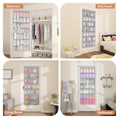 FENTEC 35 Large Pockets Over The Door Shoe Organizer, Mesh Hanging Shoe Organizer Shoe Rack for Closet Mesh Closet Shoe Holder, Over Door Organizer, Shoe Organizer for Wall, Grey, 1 Pack - Thumbnail 5