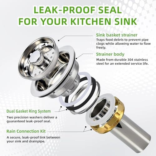 3 In 1 Kitchen Sink Drain Assembly, Stainless Steel Basket Strainer, 3-1/2 Inch Sink Drain Stopper Plug, Threaded Plastic Sink Strainer Tailpiece 1-1/2 in - Thumbnail 5