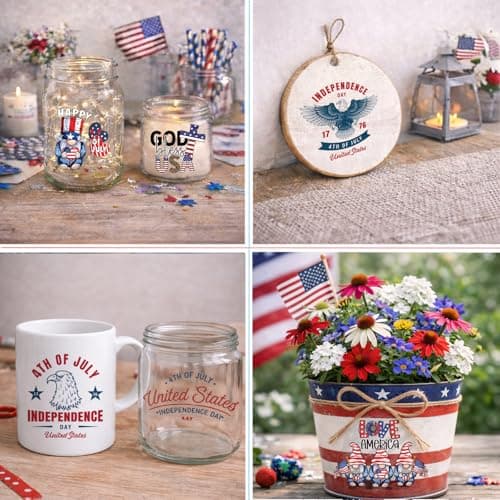 36 Pcs 4th of July Rub-On Transfer Stickers for Crafts, Patriotic Waterproof Vinyl Decals for Cups, Mugs, Jars & Independence Day Decorations - Thumbnail 5