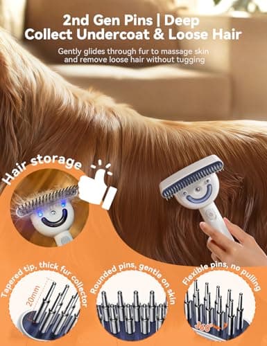 Dog Brush for Shedding with Steam, Dog Brush for Long Haired Dogs and Cats, Dual-Sided Dematting and Deshedding, Safe Non-Deforming Steel Pins, for Medium-Thick Coats Prone to Tangles & Shedding - Thumbnail 3
