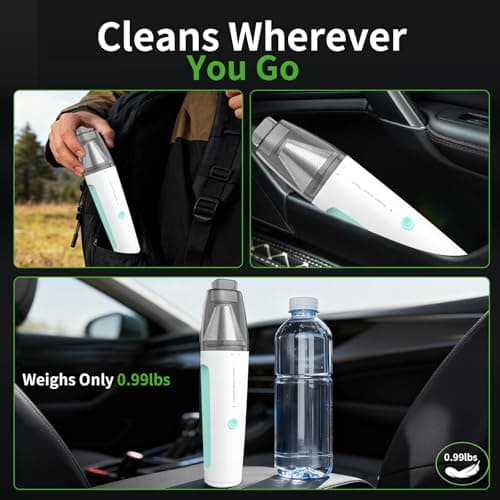 PEGOVO Car Vacuum, Handheld Vacuum Cordless 20000Pa Suction with 2 Suction Modes, 2-in-1 Portable Mini Car Vacuum Cleaner Cordless Vacuum Rechargeable Type-C Charge for Car, Desk, Keyboards（Green - Thumbnail 6