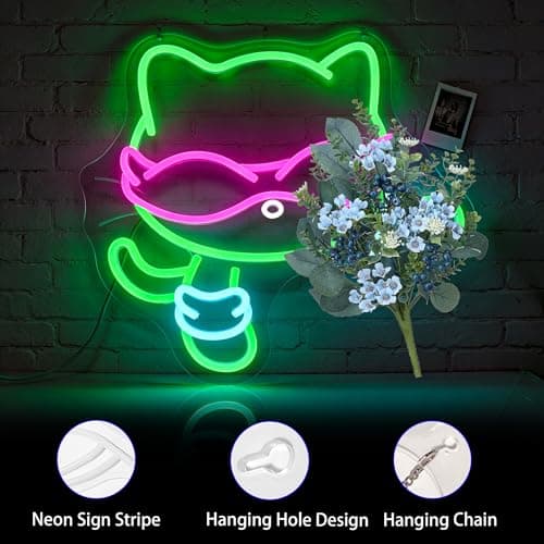 Neon Sign, FPLL Dimmable Neon Signs for Wall Decor, Cute Green LED Light up Cat Signs for Man Cave, Bedroom, Party, Game Room & Home Decor, Led Sign USB Power - Thumbnail 6