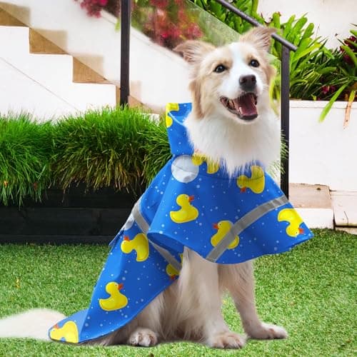 NACOCO Large Dog Raincoat Adjustable-Pet Rubber Ducks Yellow Water Proof Clothes Lightweight Rain Jacket Poncho Hoodies with Strip Reflective Blue (Blue XXXL, Yellow Duck) - Thumbnail 4