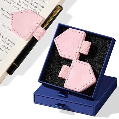 2Pcs Magnetic Leather Bookmarks with Gift Box Triangle-Shaped Magnetic Pen Holder Book Marks Clip Gift for Book Lover Readers Cute Bookmark for Women, Pink - Image 1