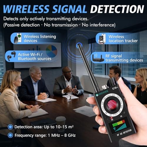 JMDHKK K18+ Hidden Camera Detector, Spy Camera Finder, Bug Detector, Magnetic Field Detector, Listening Device Detector – Privacy Protection Tool for Home, Office, Hotel, and Travel Security(Black) - Thumbnail 4