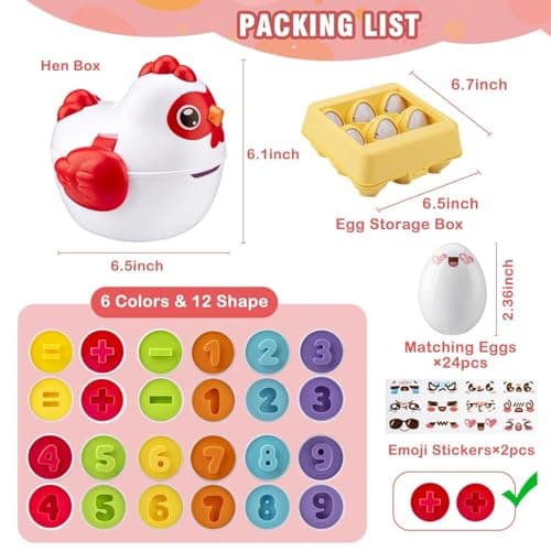 VROGTIK Easter Egg Matching Game, 24-Piece Easter Basket Stuffers for Kids, Color Shape Number Recognition Educational Toddler Toys, Chicken Storage Box Preschool Learning Toy for Boys Girls - Thumbnail 5
