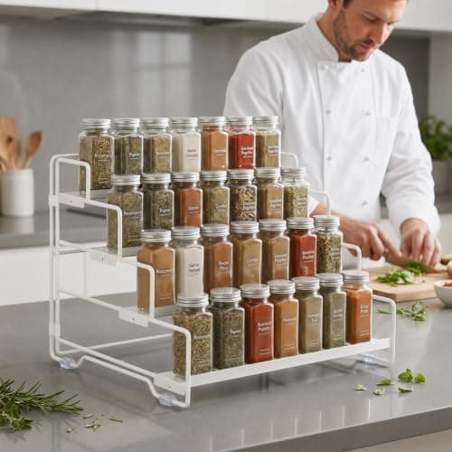 4-Tier Spice Rack Organizer for Cabinet, Adjustable Tiered Seasoning Holder, Metal Spice Shelf Organization for Kitchen, Countertop Cupboard Pantry, Space Saving Storage Shelf, Stepped Display Riser - Thumbnail 4