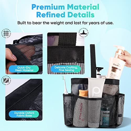EUDELE Mesh Shower Caddy Portable for College Dorm Room Essentials, Shower Caddy Dorm with 8-Pocket Large Capacity for Beach, Swimming, Gym, Travel essentials - Thumbnail 3