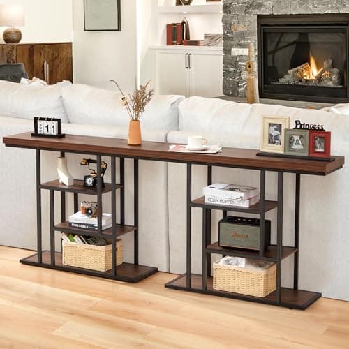 HABUTAY 42 Inch Industrial Entryway Table with 4-Tier Storage Shelves,Sofa Table for Living Room, Narrow Console Table for Hallway, Foyer, Front Door, Accent Furniture with Metal Frame，Rustic Brown - Thumbnail 5