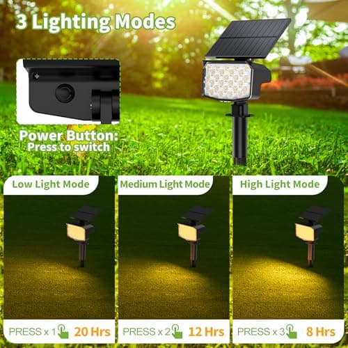 MinPea 8 Pack Solar Spot Lights Outdoor, 2-in-1 Solar Lights Outdoor Waterproof IP65, Solar Powered Landscape Spotlights 3 Modes for Yard Garden Pathway Driveway Tree(Warm White) - Thumbnail 4