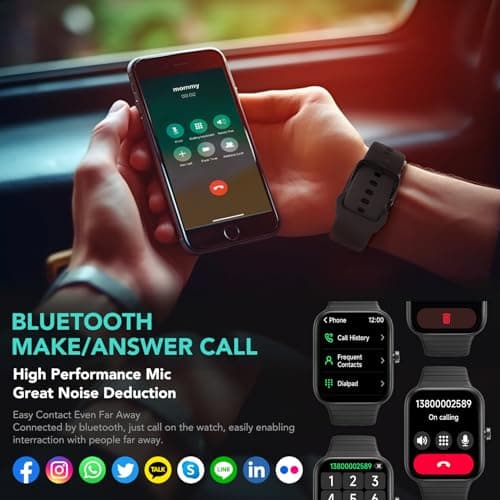 SKG Smart Watch for Men Women (Answer/Make Call), Alexa Built-in, Extra Black Band, 100+ Sports 1.8" Fitness Tracker with Heart Rate SpO2 Monitor, IP68 Smartwatch for Android iPhone, V7 Cyber Black - Thumbnail 2