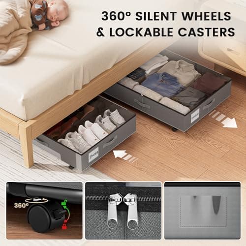 XXXL 78L Under Bed Storage with Wheels, Rolling Storage Containers with Clear Lid & Label, Heavy-Duty Metal Frame, Easy Pull-out, Underbed Storage Bins for Clothes, Shoes, Blankets, and Toys(2PACK) - Thumbnail 5