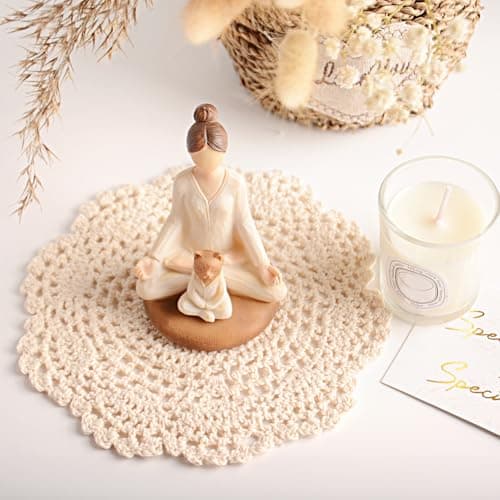 Vofstand Yoga Meditation Statue Gifts for Women - Mini Yoga Girl with Cat Dog Figurines Gift for Office Cute Relaxation Gifts for Yoga Lovers & Cat Dog Lover Resin Yoga Figurine Decor Table Ornament - Thumbnail 4