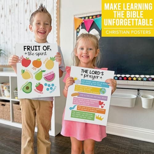 Hadley Designs Sunday School Decorations for Classroom – 9 Bible Posters for Kids, 11x14in Books of the Bible Poster, 10 Commandments, Fruits of the Spirit & More – Rainbow Christian Classroom Decor - Thumbnail 2