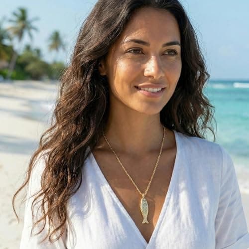 COORWEEL Fish Necklace for Women 14K Gold Plated Fish Pendant Necklace Beach Jewelry for Summer Vacation - Thumbnail 2