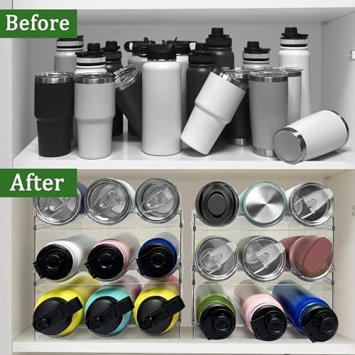 Spaclear 4 Pack Water Bottle Organizer, Stackable Kitchen Pantry Organization and Storage Shelf, Plastic Bottle Holder for Fridge Kitchen Cabinet Organizer and Storage, Tumbler Mug Cup Organizer - Thumbnail 6