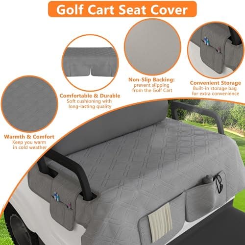 Eolzzi Golf Cart Seat Cover & Phone Holder Set, 360° Magnetic Mount for Club Car, Waterproof Seat Cover with 3 Pockets, Golf Accessories Gifts for Men Dad, Grey - Thumbnail 4