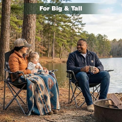 SUNNYFEEL Oversized Folding Camping Chair 2 Pack 800 LBS Heavy Duty for Big Tall People Red Padded Portable Collapsible Chairs with Armrest Cup Holder & Pocket for Outdoor Travel Picnic Camp Sports - Thumbnail 2