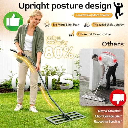 HamRoRung Lawn Leveling Rake -31.5''x11.8'' Heavy Duty Leveling Rake, Ergonomic Handle, Professional Ground Leveler for Yard, Soil, Grading, Gravel, Seeding, Do Not Hurt Turf, Save Effort - Thumbnail 3