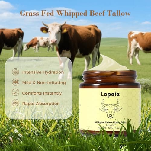Lopeie Whipped Beef Tallow Balm with Honey, Natural Moisturizing Cream for Face and Body, Hydrating Skin Balm for Dry Skin, Soothing Tallow Skin Care (4.23oz, Lavender) - Thumbnail 6