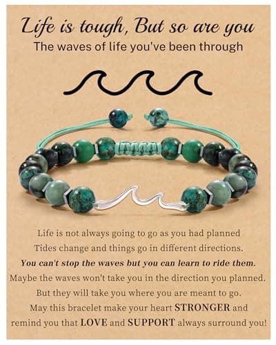 Sistble Wave Bracelet for Women, Inspirational Gifts for Women Natural Stone Beaded Bracelets Spiritual Get Well Soon Encouragement Gifts Life Is Tough Wave Jewelry Birthday Gift Ideas - Image 1