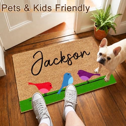 Fincekoom Personalized Natural Coco Coir Door Mat with Heavy Duty Backing Custom Non-Slip Front Door Welcome Mats for Outside Entrance or Porch Entry Housewarming Gift for Home Decor - Thumbnail 4