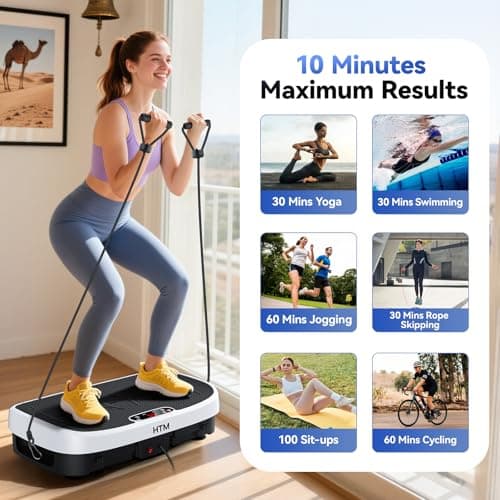 HTM Curved Vibration Plate Exercise Machine, Whole Body Shake Plate with 150W Motor & Resistance Band, 330lbs Weight Capacity, 120 Speeds, Low Noise Vibration Board for Weight Loss, Home Fitness - Thumbnail 3
