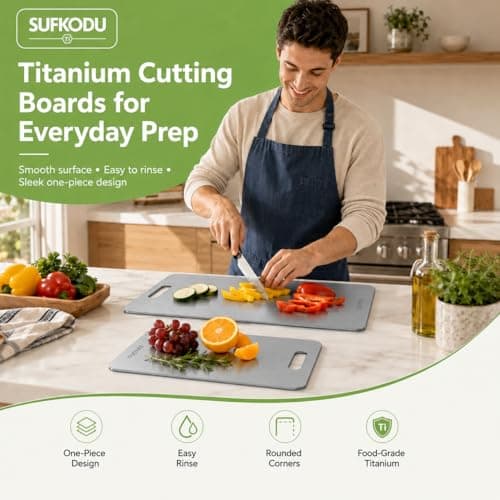 Titanium Cutting Board, 100% Pure Titanium Cutting Boards for Kitchen, Double-sided Titanium Cutting Boards,Separate Raw and Cooked Food Areas,Non-Toxic,Dishwasher Safe 13”L × 8”W - Thumbnail 2