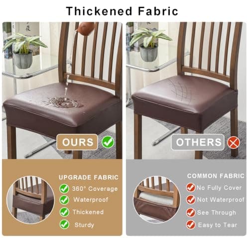 NILUOH Waterproof Seat Covers for Dining Room Chairs Set of 4, Pu Leather Chair Seat Slipcovers Dining Chair Cover Removable Washable Chair Protctor Cover, Rear Covers (PU-Coffee) - Thumbnail 4