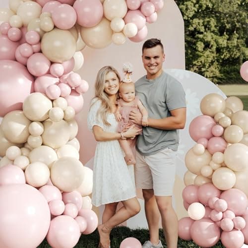 Dusty Pink Balloon Arch Garland Kit 124Pcs Boho Blush Neutral Pink White Sand White Balloons Different Size for Girls Baby Shower Birthday Wedding Gender Reveal Party Decorations - Thumbnail 5