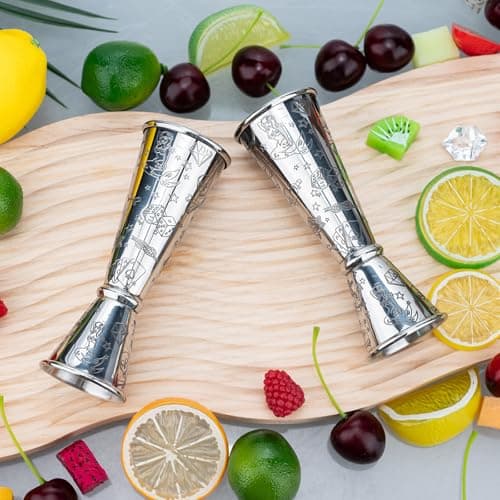 Jigger for Bartending, Cocktail Jigger 2 oz 1 oz with Measurements Inside, 304 Stainless Steel Jigger, bar Accessories, Cocktail Measuring Cup, Silver, Etched - Thumbnail 5