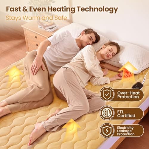 Bearhug Heated Mattress Pad King Size 78"x80" with Zippered Detachable Cover, Dual Control Electric Bed Warmer Machine Washable with 10 Heat Settings & 12H Auto Off Winter Essentials - Thumbnail 3