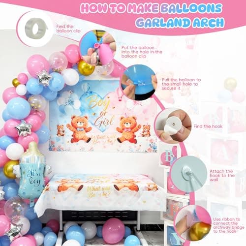 Bear Gender Reveal Baby Shower Decorations Party Kit,167pcs Pink Blue Balloon Garland Arch,Backdrop,Balloon Boxes,and Cute Gender Reveal Supplies for Boy or Girl Baby Shower,Gender Reveal Party - Thumbnail 2