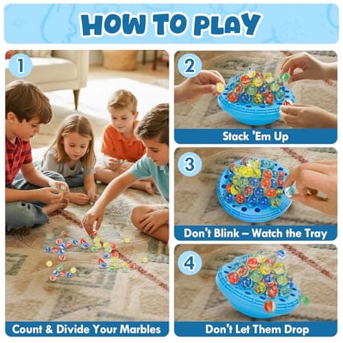 INKZOO Marble Balance Game, Wobble Marble Stacking Game for Kids 6+, Family Games for Kids and Adults with Built-in Storage, Marbles Board Game for 1-4 Players, Fun Birthday Party Games Toys - Thumbnail 4