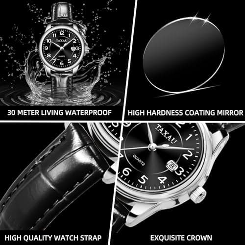 Taxau Ladies Watches for Small Wrist Leather Watch Women Dress Watch Black Dial Waterproof Watch for Female Elderly Large Number Easy Read Hand Watch with Date Reloj De Mujer - Thumbnail 5