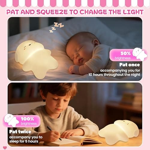 loatme Night Light for Kids, Rechargeable Dimmable Silicone LED Nightlight with 7 Colors, Baby Nursery Night Lamp, Touch Squishy Lamp, Cute Gifts for Girls, Boys, Toddler Room Decor, Lying Dog - Thumbnail 5