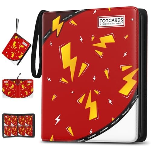 Trading Card Binder 4 Pocket,400 Pocket Card Collection Binder with 50 Removable Sleeves,PU Waterproof Top Card Book,3-Ring Zipper Collectible Trading Card Album for MTG/TCG/Card Holder Gift（Red） - Image 1