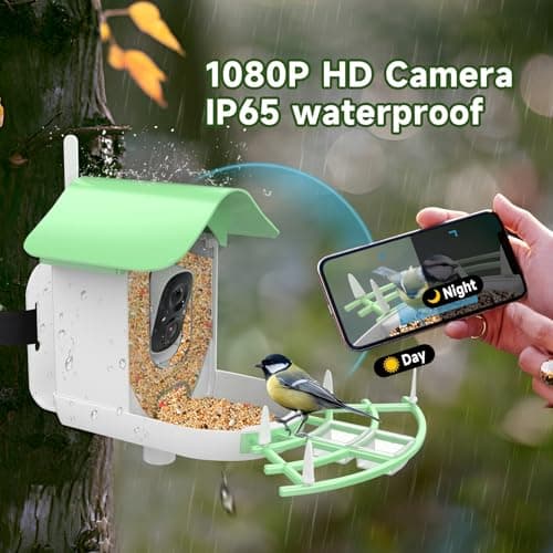 Smart Bird Feeder with Camera Solar Powered,AI Identify Species,2K HD Video Auto Capture Live for Outdoor Backyard,Ideal Gift for Family Bird Lovers (Green) - Thumbnail 6