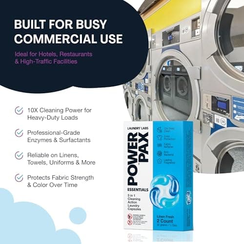 PowerPax 5-in-1 Commercial Laundry Detergent Capsules for Vending Machine, Linen Fresh, 100 Count in 2 Packs – Stain Remover, Color Booster, Fabric Softener for Coin Vend Laundromat Supplies - Thumbnail 3