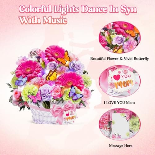 MZD8391 Mothers Day Card with Music & Lights, 3D Pop Up Mother's Day Cards, Gerbera Daisy & Butterfly, 10 Inch Forever Flower Bouquet Birthday Gift for Wife, Women, Mom - Thumbnail 4