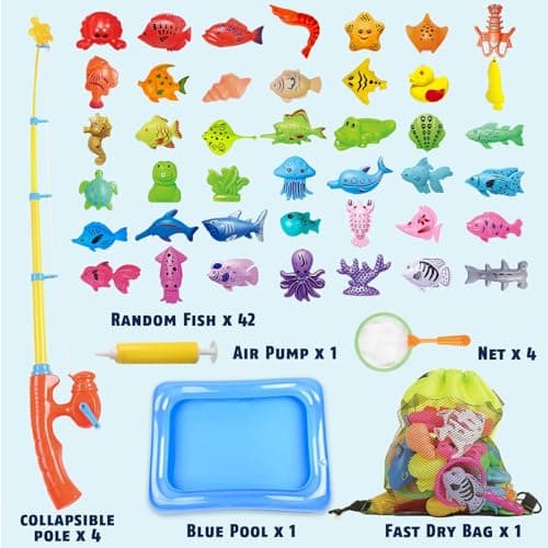 CozyBomB™ Magnetic Fishing Toys Game Set for Kids | Water Table Bathtub Kiddie Pool Party Pole Rod Net, Outdoor Plastic Floating Fish, Toddler Bath Color Ocean Sea Animals Birthday Gift Age 3-5 6 4-8 - Thumbnail 2