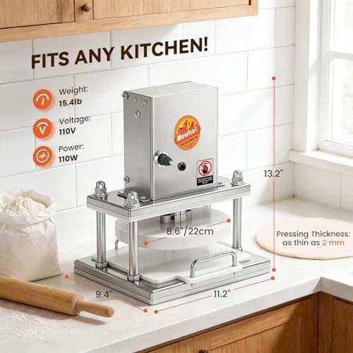 Newhai 8.6” Electric Pizza Dough Press Machine Commercial Dough Roller Sheeter Stainless Steel Pastry Bread Press Forming Processor for Bakery Home Restaurant Use - Thumbnail 3
