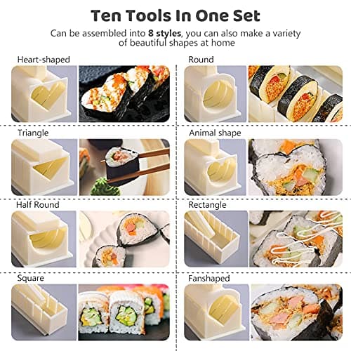 HI NINGER Sushi Making Kit Deluxe Edition Heart Sushi Mold Press with 8 Sushi Rice Roll Mold Shapes 1 Fork 1 Spatula 1 Sushi Knife, Complete Sushi Maker Kit 12PCS DIY Home Sushi Tool - Thumbnail 3