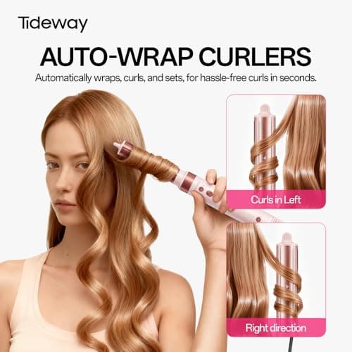 Tideway Prowaver 6-in-1 Hot Air Styler Wrap Dual Voltage Ionic Professional Hair Dryer Brush with Auto Wrap Curlers &Volumizing Brush for Fast Drying& Frizz Free Hair with No Heat Damage for Women - Thumbnail 3