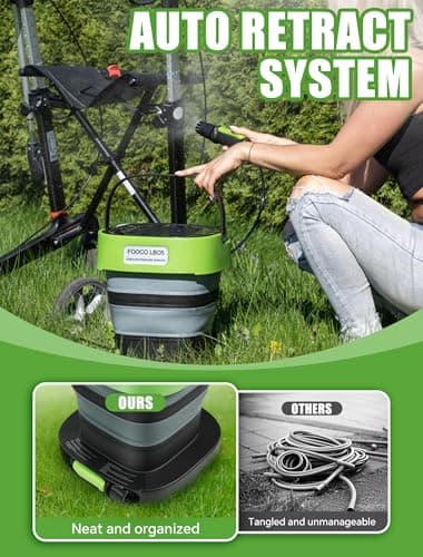 Portable Cordless Electric Sprayer with 3.2 Gal Water Tank, Auto-Retract & Any-Length Lock Hose Reel, Portable Pressure Washer for Rinseless Car Wash, HVAC Coil Cleaning, Pet Care, and Camping Shower - Thumbnail 4