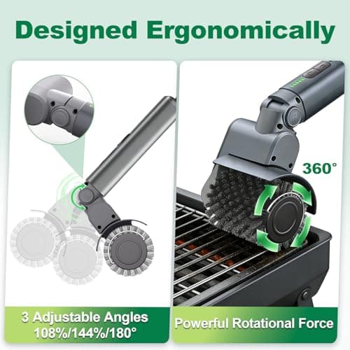 Samek Electric Grill Brush,Cordless Electric BBQ Grill Cleaner with 3 Replacement Heads, Cordless Rechargeable, 3-Speed Power Control, Adjustable Angle, Gray - Thumbnail 3