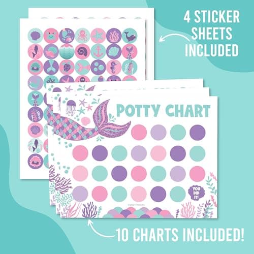 Hadley Designs Potty Training Chart for Toddlers Girls -10 Sticker Potty Chart for Toddlers Girls, 8.5x11" Potty Training Sticker Charts for Toilet Success, Mermaid Toddler Reward Chart for Kids - Thumbnail 4