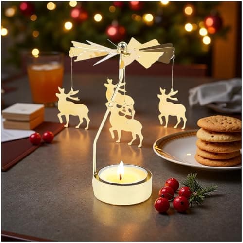 4EVERHOPE Rotating Candle Holder, Gold Spining Metal Tealight Candle Holder for Birthday, Christmas, Valentine's Day, Party Table Decor, Wedding (Elk) - Thumbnail 2
