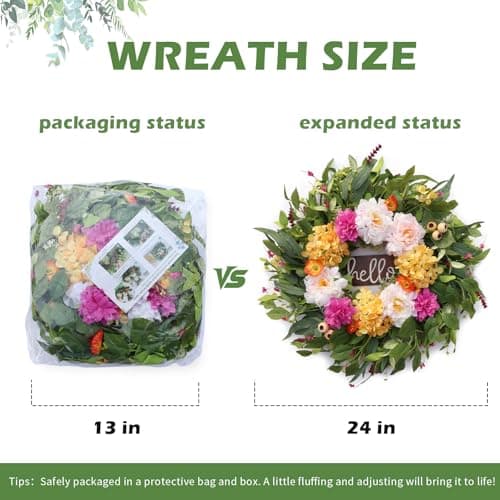 AMORISE 24" Wreaths for Front Door with Hydrangea Dahlia Phalaenopsis Spring&Summer Artificial Flowers for Outdoor Wedding Party Front Door Porch Yard Patio Window Box Home Decor - Thumbnail 3